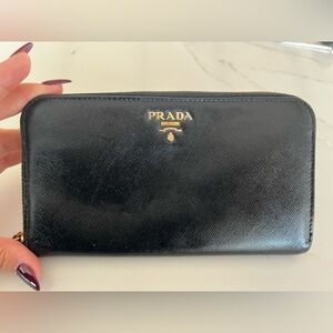 Prada Large Saffiano Leather Black Zip Wallet Great Condition